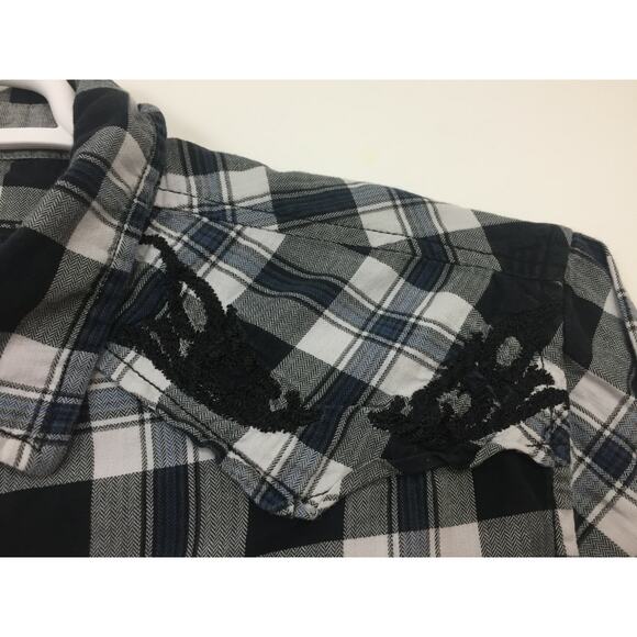 (N5) Y2K Guess Mens Shirt Size M Western Cowboy Embroidered Plaid Snap Pearl - Picture 3 of 8